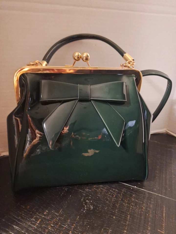 Bolso de Mano Estilo Vintage Big Bow - Dancing Days 50s Retro Cartera Verde Foto 2 de 4