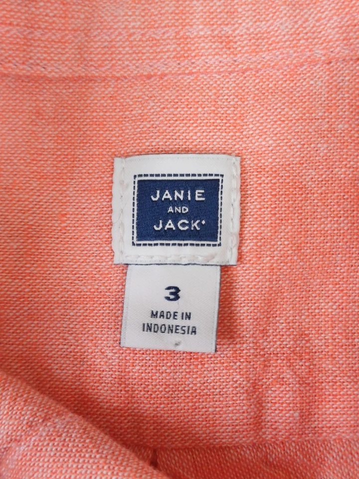 Camisa Janie And Jack Abotonada Rosa Salmón Niño Pequeño Talla 3 Lino Algodón  Foto 3 de 4