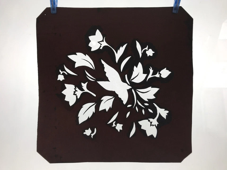 Antique Japanese Katagami Paper Kimono Stencil Katazome Flowers Leaves A669 - Image 2 of 4
