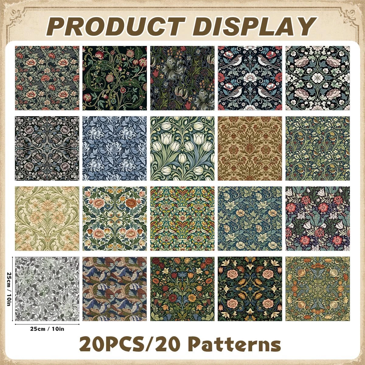 20 Pcs 10"X10" William Morris Flower Floral Cotton Quilting Fabric Squares image 3