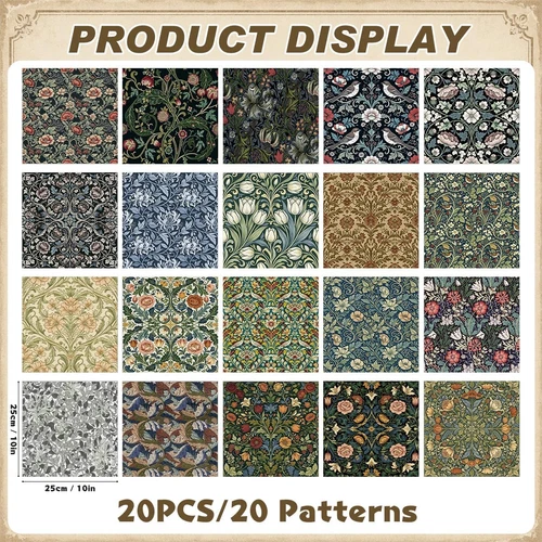 20 Pcs 10"X10" William Morris Flower Floral Cotton Quilting Fabric Squares image 3