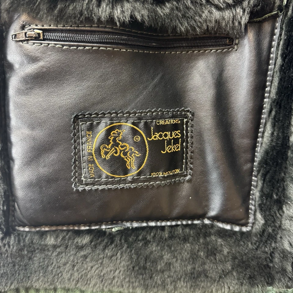 Jacques Jekel Paris  Shearling Lined Coat Green Suede Outside Button Down XXL - Image 4 of 4