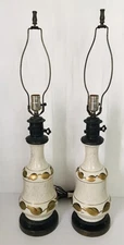 Gold Speckled Porcelain Lamps Hand Painted Ivy Artist Signed Brass Vintage Set 2
