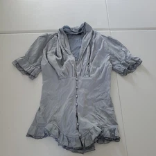 Scarlet Darkness Shirt Womens Medium Gray Victorian Gothic Lace Corset Blouse