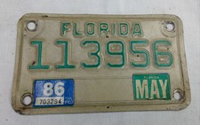 Fla Florida Motorcycle License Plate Tag May 1986 Vtg decor Man Cave 11 39 56