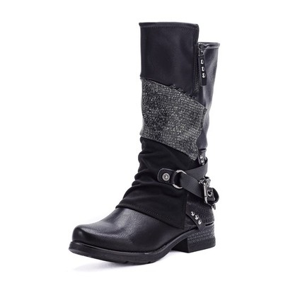 Damen Biker Stiefel Used Look Boots Stiefeletten Nieten NEU ST082