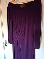 Fenn Wright Manson Purple Sheath Knee Dress 3/4 Sleeve Scoop Ruched 16