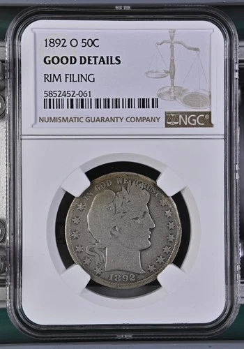1892-O Barber Half Dollar - NGC Good Details - 1st Year - Surviving Pop.- 1,500