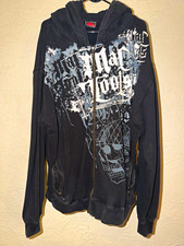 MAC Tools Men's L Black Full Zip Fleece Hoodie Skull Graphic Print Pockets