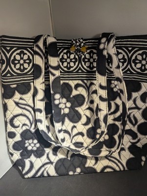 Vera Bradley Black/White Floral Toggle Shoulder Tote Bag