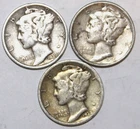 (3) Mercury Dimes - 1938S 1939D 1939P - VF/XF - #0492ED - FREE SHIPPING