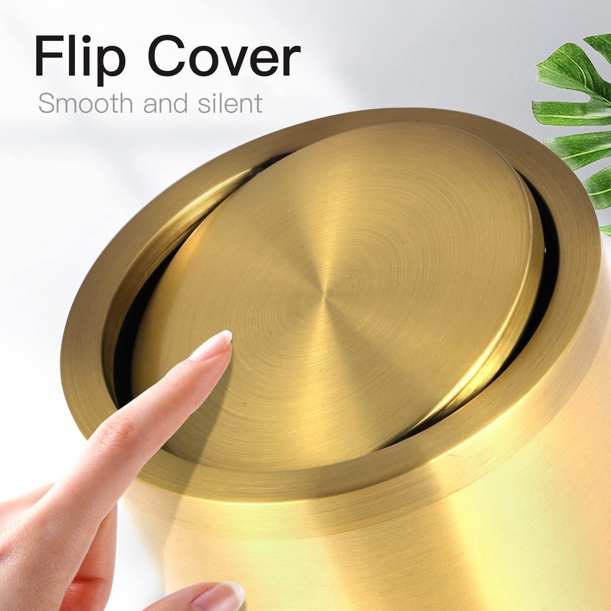 Huaqinglian Stainless Steel Gold Trash can with Flipping Lid 2.4