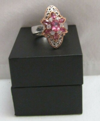 Gems en Vogue Schildring 1,46 kt rosa Turmalin & weißer Zirkon Größe 10