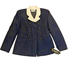 Kasper A.S.L. Women's Silk Blazer Navy White Collar Button Size 6 NEW 189