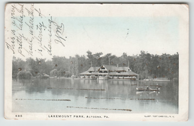 Postcard Vintage 1905 Lakemont Park in Altoona, PA. Man in Canoe on the Lake