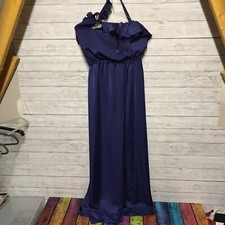 River Island 70s Glam Blue Long Dress Size 8 Ruffle BNWT RRP £50