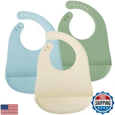 PandaEar 3 Pack Silicone Baby Bibs, Super Thin Light Weight Waterproof for Ba