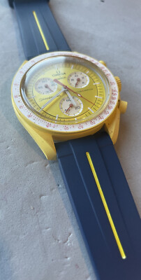 20mm BLUE silicone rubber SWATCH moonswatch mission Sun Moon YELLOW