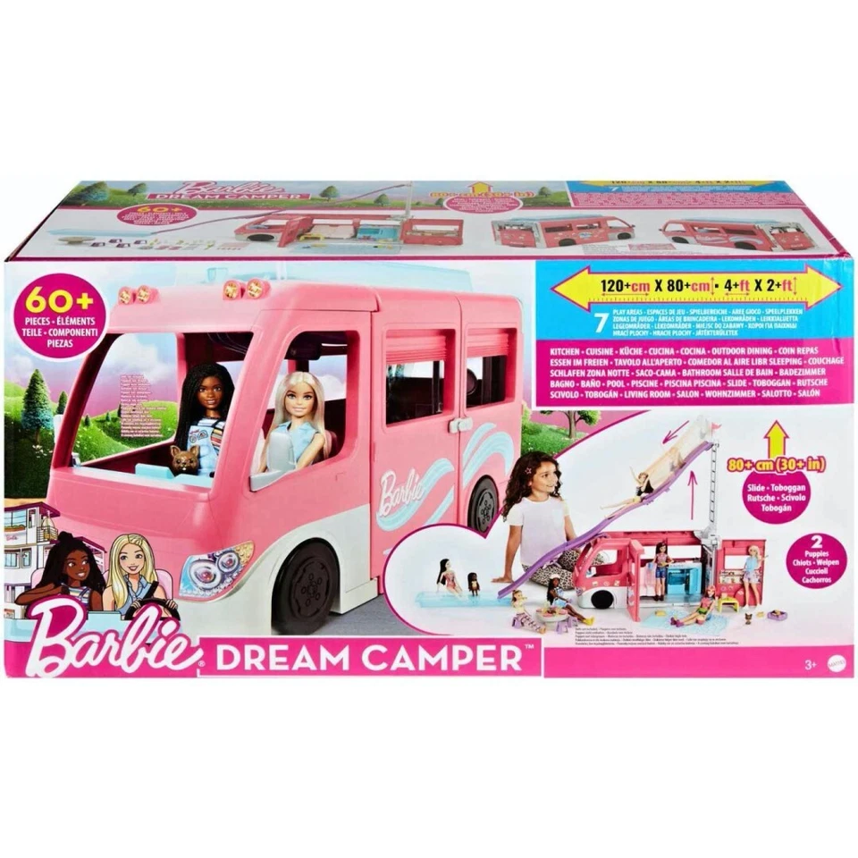 MATTEL Barbie Camper, Juego de Muñeca con 60 Accesorios, Diapositiva de 30 Pulgadas HCD46 Foto 3 de 4