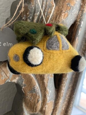 West Elm Pottery Barn NY Yellow Felt Taxi w/ Tree Christmas Ornament NWT