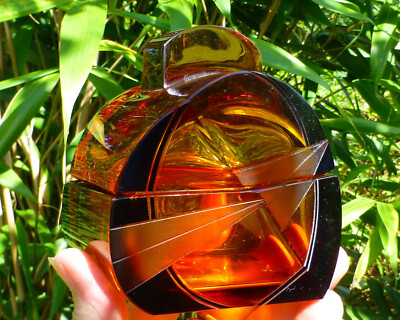 Atemberaubendes Art Deco Moser Bernstein geschliffenes Glas mit Deckel geometrisches Design - 20er 30er