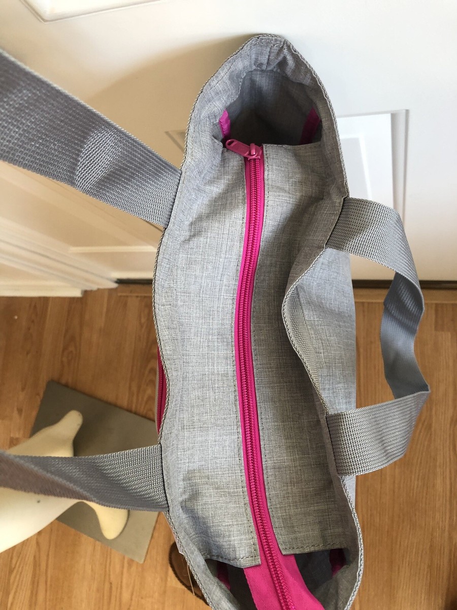 Adidas 17” Tote Bag Gray Hot Pink Trim Large Zipper Closure Purse