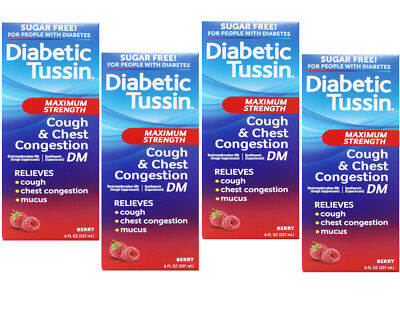 Diabetic Tussin DM Max Strength, Diabetics Safe Berry, 8 fl oz - 4 Pack