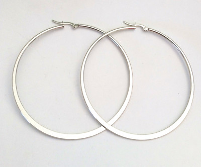 Paire De Boucles D'oreilles Créoles En Acier Inoxydable - Blanc Argenté - Neuf Sans Emballage