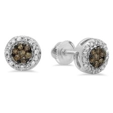 0.30 Carat ctw 10K White Gold Champagne  White Diamond Ladies Earrings 1/3 CT