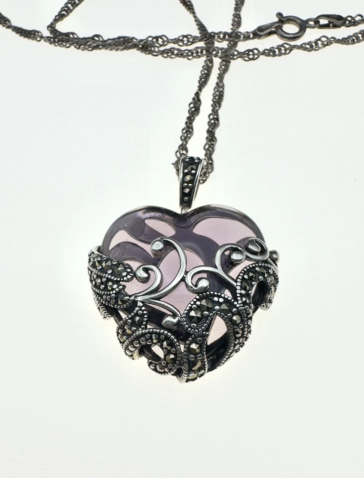 Collar Colgante Corazón Cristal Color Marcasita Plata 925 Madres Italia Cadena Foto 2 de 4