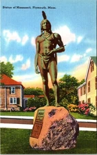 Massasoit Indian Statue Plymouth Massachusetts Postcard A90