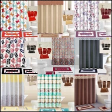 ALL SEASONS 19PC BATHROOM SET SHOWER CURTAIN HOOKS MATS SOLID CERAMIC ACCESORIES