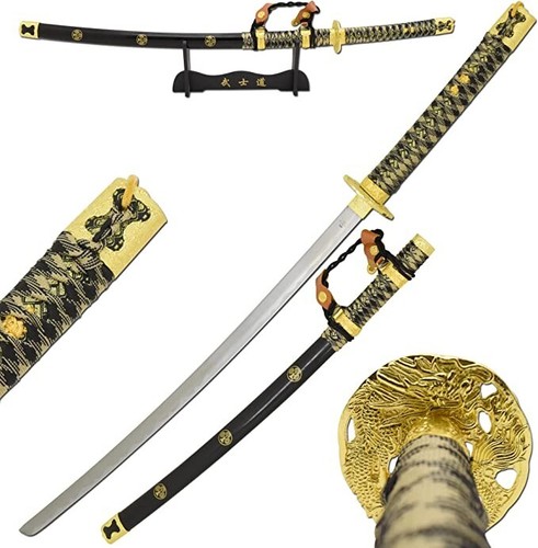 Support En Bois Pour épée, Katana, Sabre Samouraï - Présentoir Horizontal Noir - Décoration Bureau, Salon, Collection