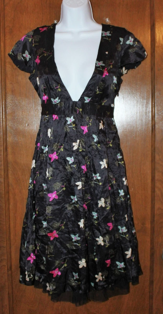 Black silk hotsell floral dress