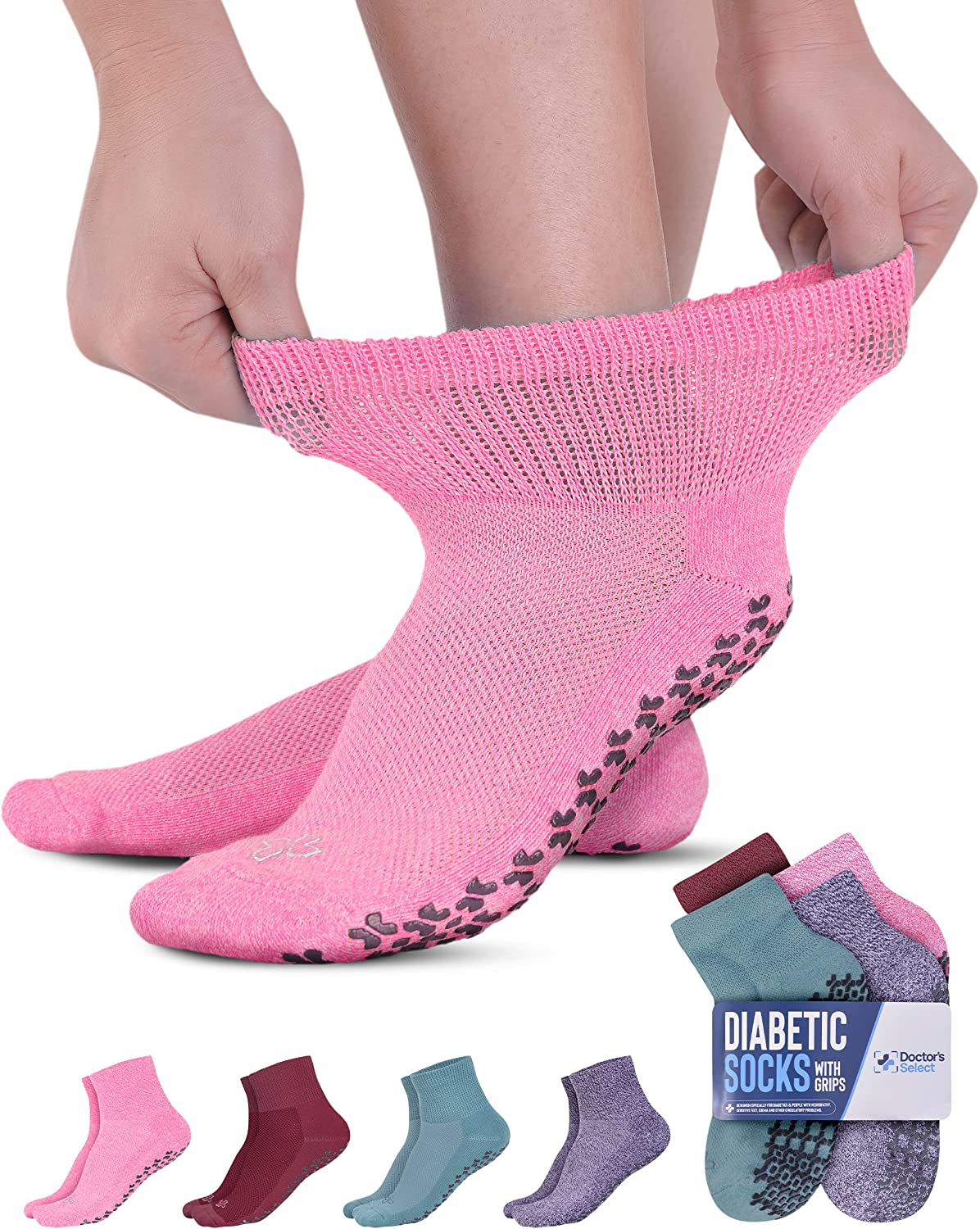 Diabetic Ankle Socks with Grippers for Men and Women - 4 Pair 1/4 Length Neuropa-image