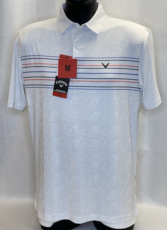 Callaway S/S Stretch Wicking Golf Polo Shirt Men’s Medium White Stripe GOLF LOGO
