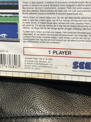 1992 Vintage Jurassic Park Sega Master System Original Sega Sticker CASE ONLY - Picture 3 of 7