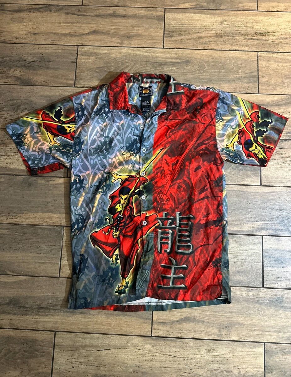Vintage Y2K Red Anime Samurai Warrior Button Up Casual Shirt Vintage Y2K Red Anime Samurai Warrior Button Up Casual Shirt