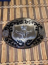 WESTERN SHINE BELT BUCKLE MEN BULL RIDE RODEO ANIMAL LONG HUGE RODEO