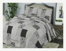 Luciana Silver Grey Patchwork Reversible Bedspread 3 Piece Quilt Bed Comfort set