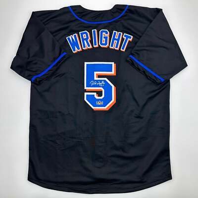 Facsimile Autographed David Wright New York Black Reprint Jersey Size Men's XL