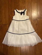 LN Girls JANIE and JACK White Easter Ivory Pleated Tulle Black Ribbon Dress 6 7