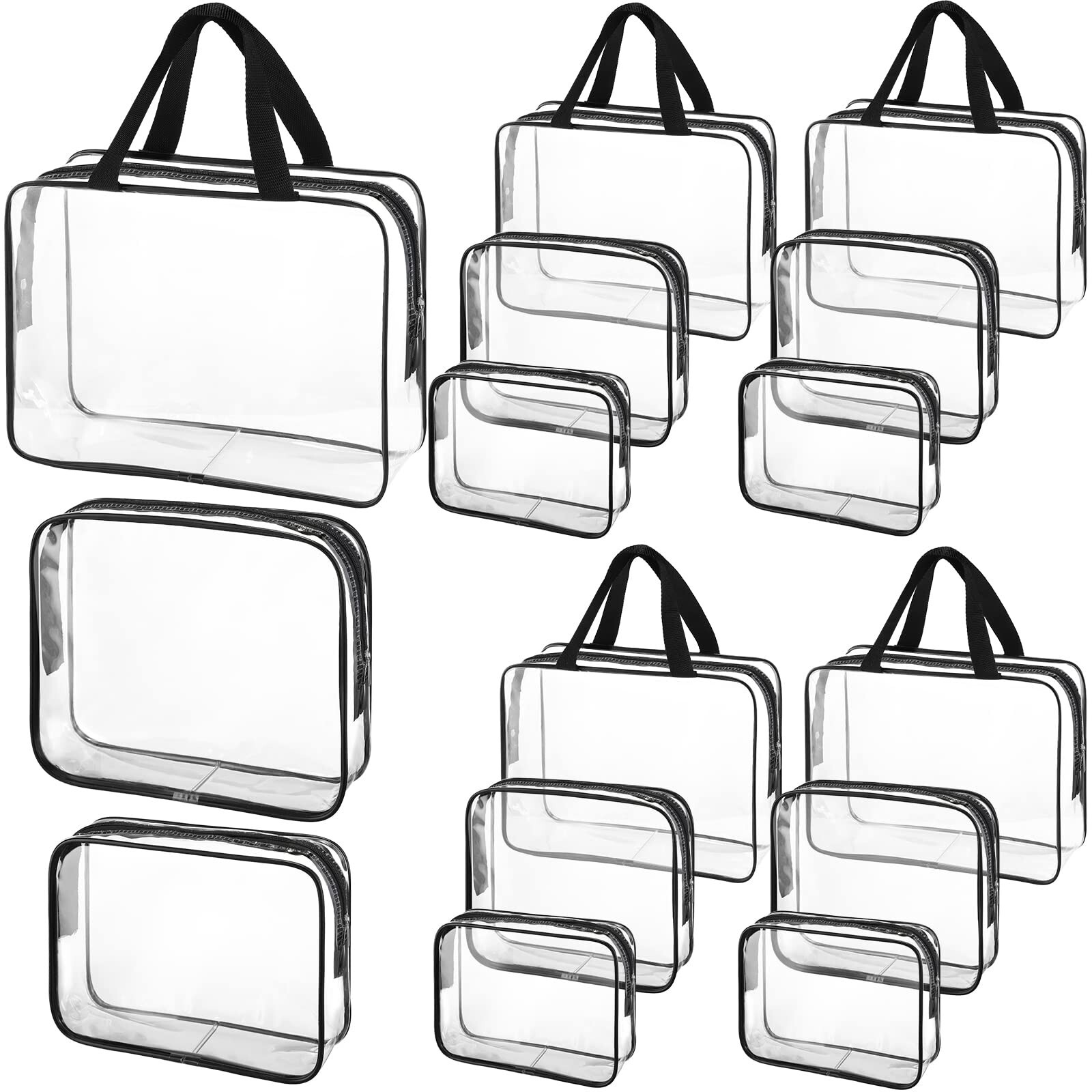 15 Pcs Clear PVC Waterproof Makeup Bags with Zipper Handles for Toiletries & Cosmetics