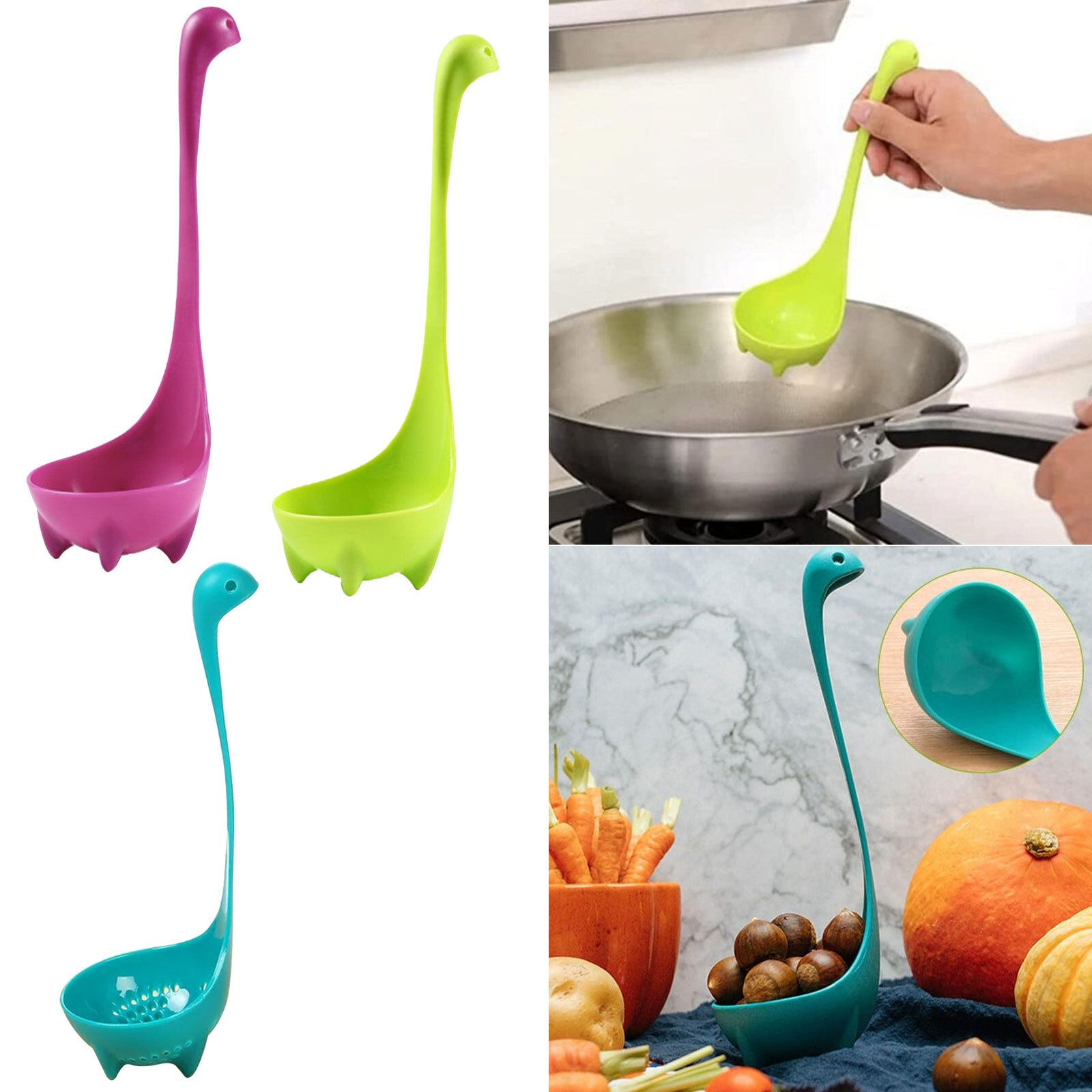 3PCS Nessie Soup Ladle Loch Ness Monster Design Upright Dinosaur Spoon