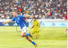 Francesco Camarda AC Milan Wonder Kid Italy Kit Hand Signed A4 Photo