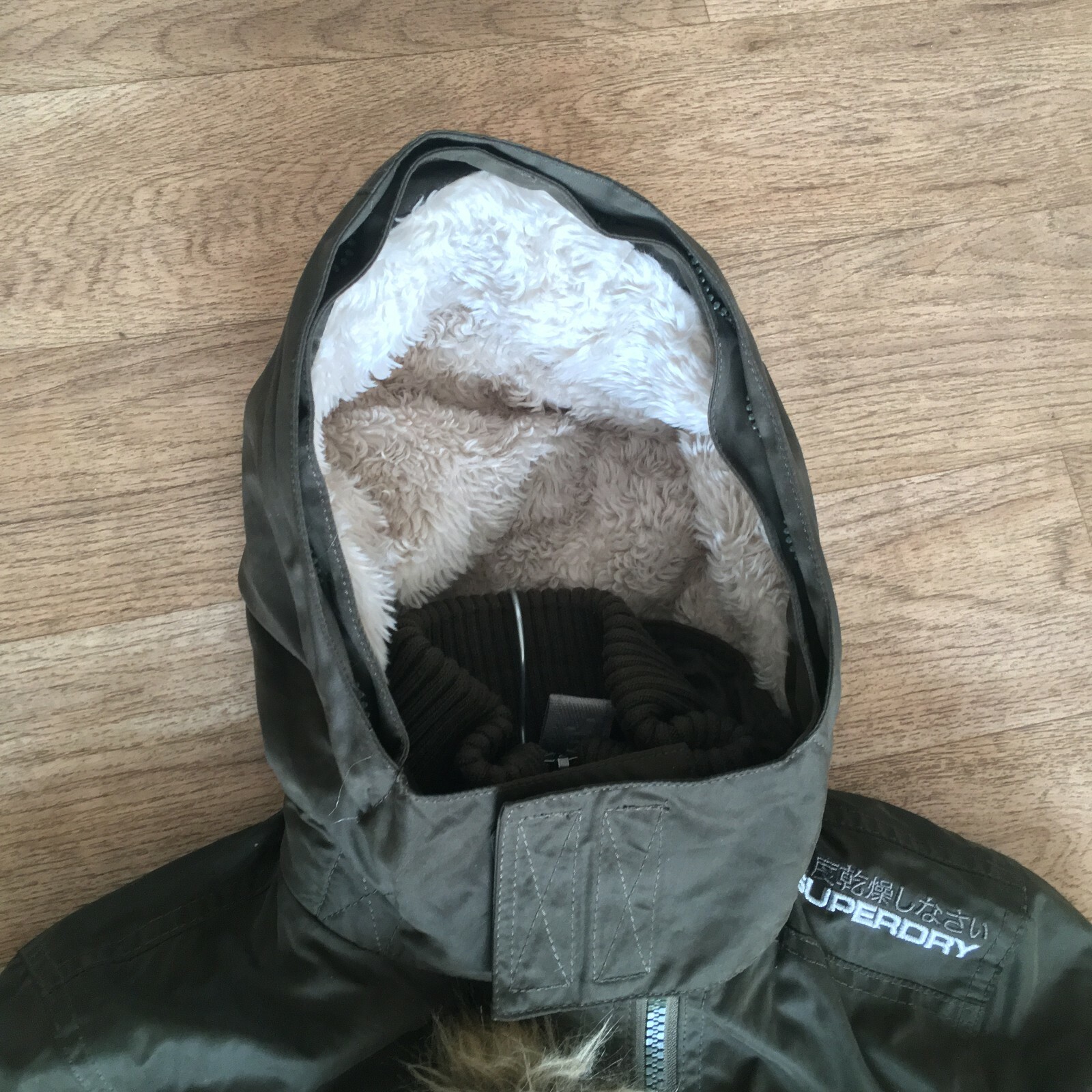 Womens XS Green Superdry Microfibre The WindParka Winter Jacket Removable Fur image 8