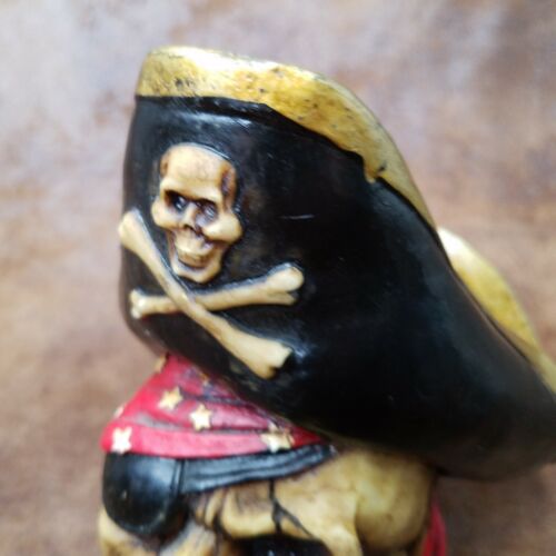 Pirate Skull Sunken Eye Patch Piggy Bank Cross Bones 6" Resin w/ Stopper - Picture 3 of 8