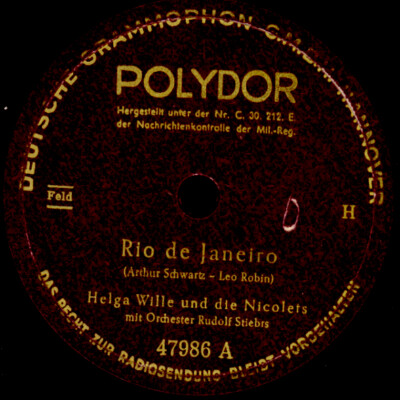 HELGA WILLE & DIE NICOLETS Rio de Janeiro / Pris'ner of love   78rpm  S4777