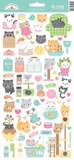 Crafts Doodlebug Icon Stickers Pretty Kitty Cats Milk Yarn Fish Mice Birds Heart