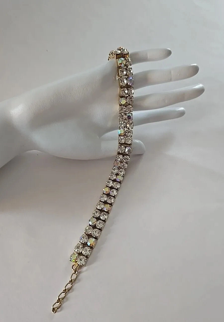 Collana girocollo vintage Givenchy cristallo tono oro 13"